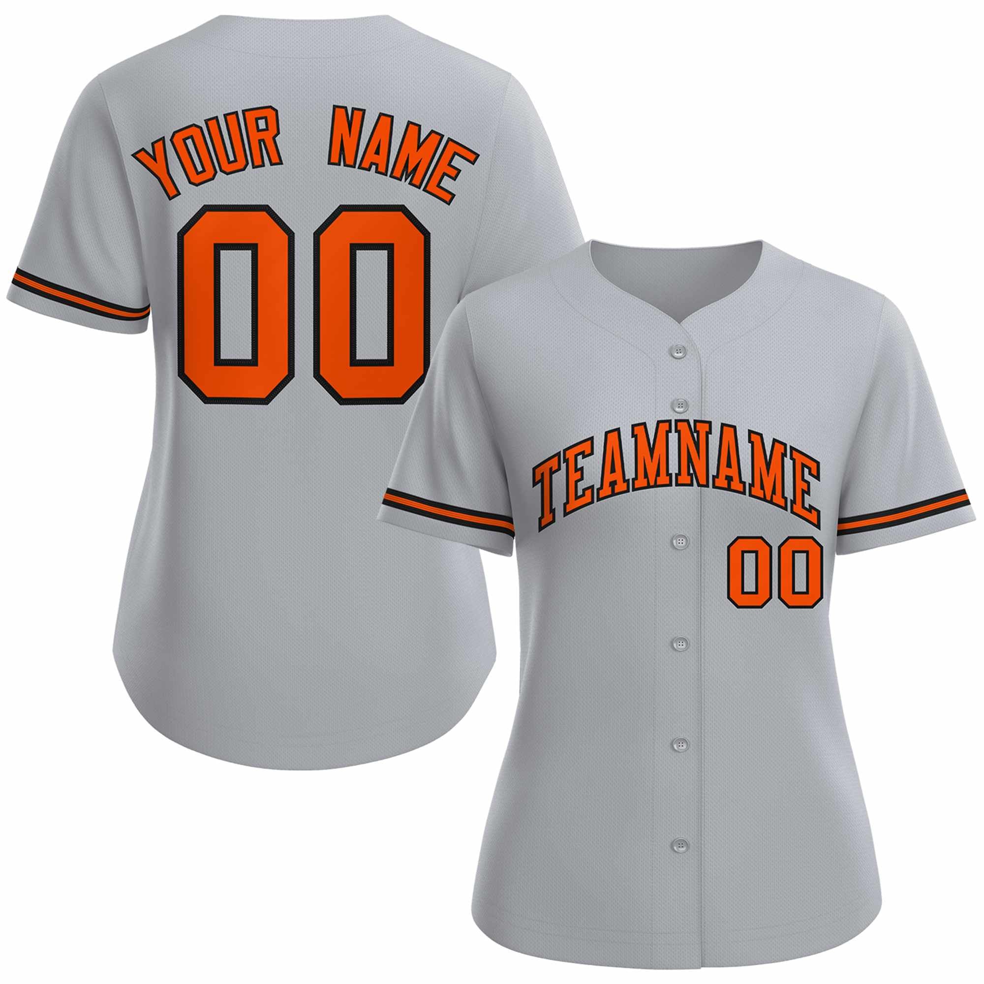 Maillot de baseball de style classique personnalisé gris orange noir pour femmes