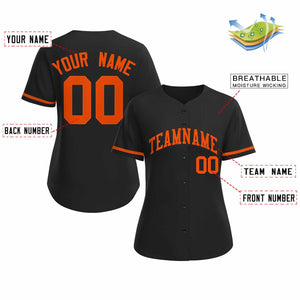 Maillot de baseball de style classique orange noir personnalisé pour femmes