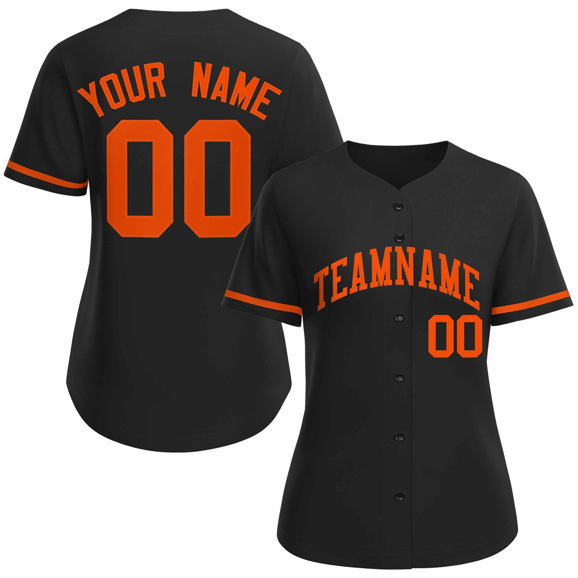 Maillot de baseball de style classique orange noir personnalisé pour femmes