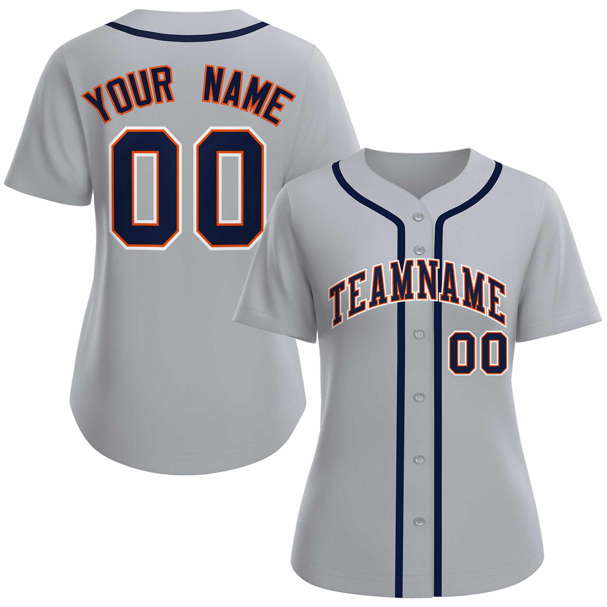 Maillot de baseball de style classique gris marine orange personnalisé pour femmes