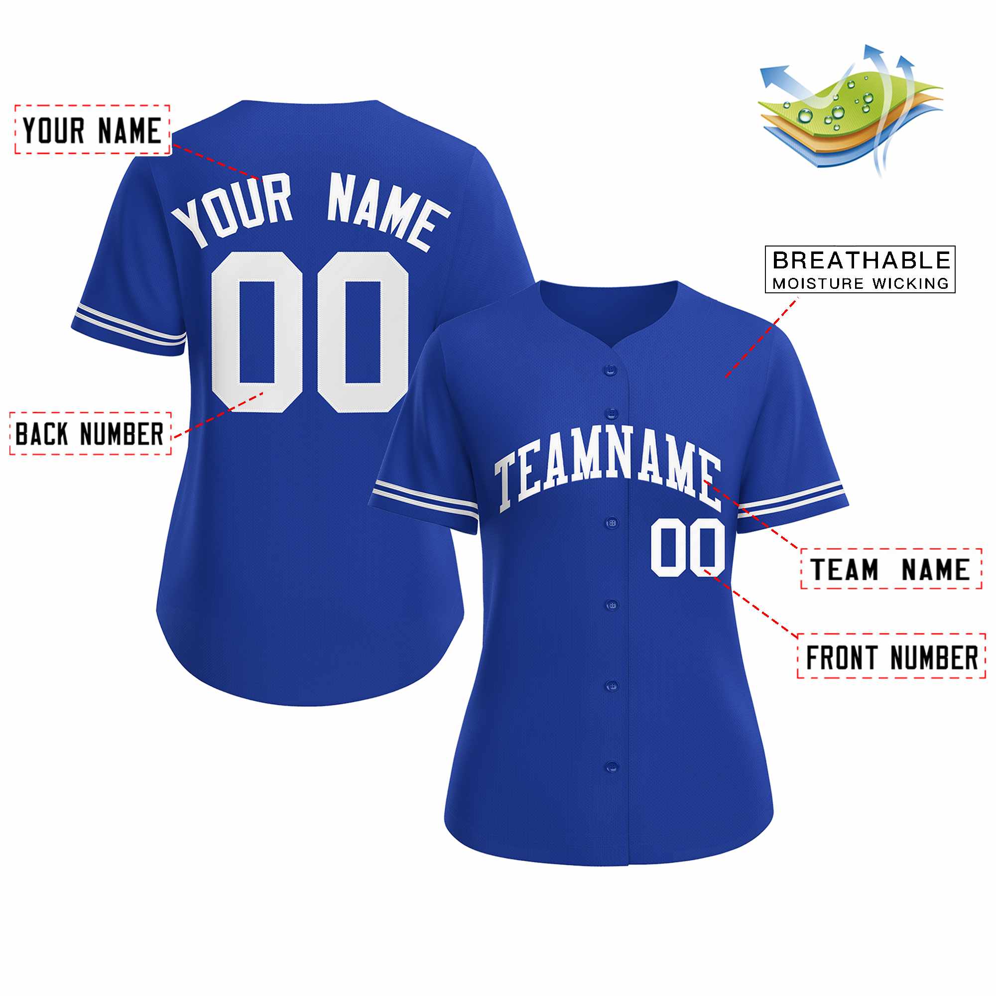 Maillot de baseball de style classique Royal White personnalisé pour femmes