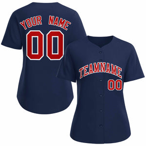 Custom Navy Red White Classic Style Baseball Jersey for Women