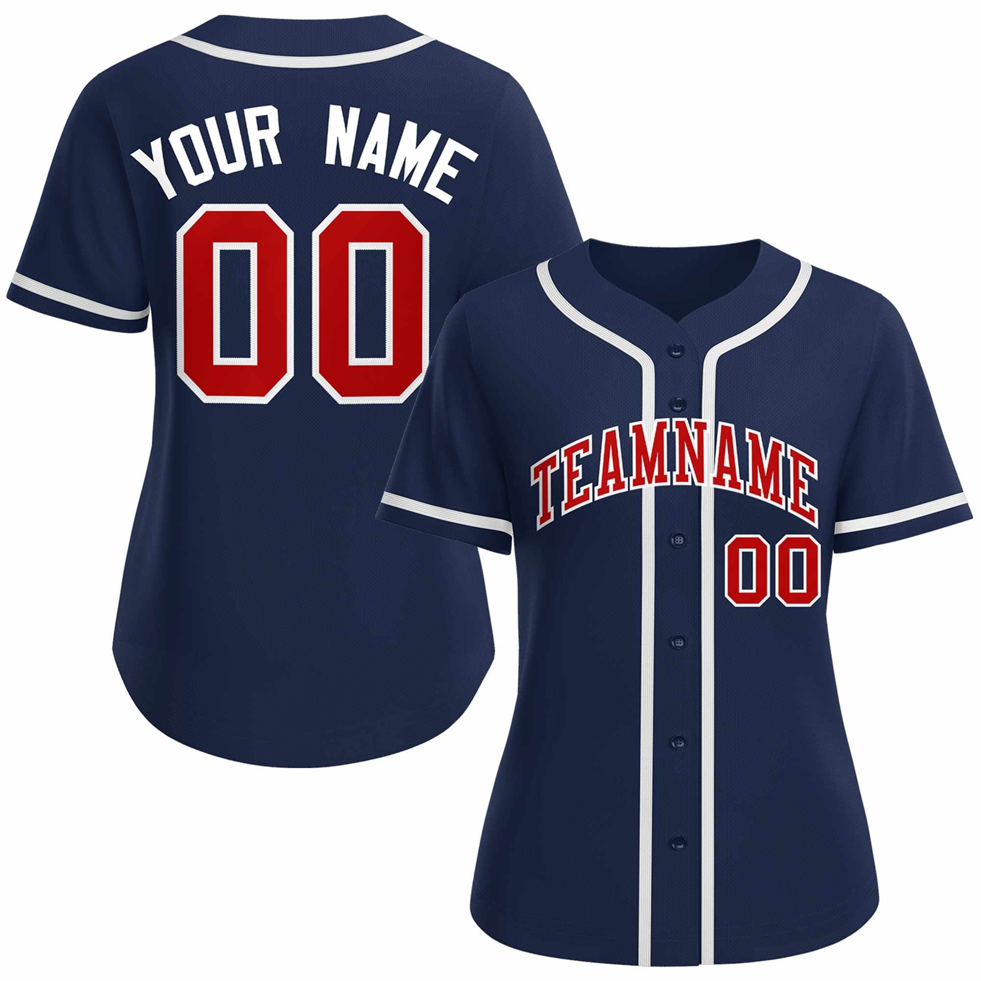 Custom Navy Red White Classic Style Baseball Jersey for Women