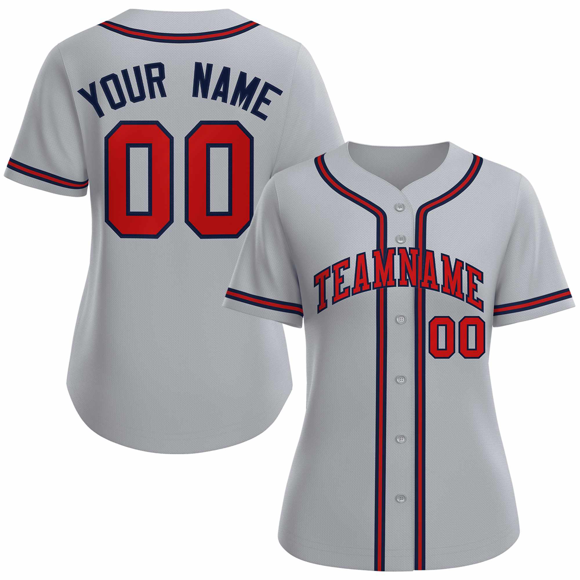 Maillot de baseball de style classique personnalisé gris rouge marine pour femmes