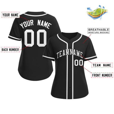 Custom Black White-Black Classic Style Baseball Jersey For Women