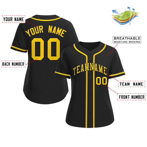 Custom Black Gold-Black Classic Style Baseball Jersey For Women