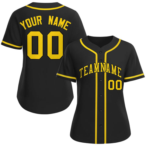 Custom Black Gold-Black Classic Style Baseball Jersey For Women