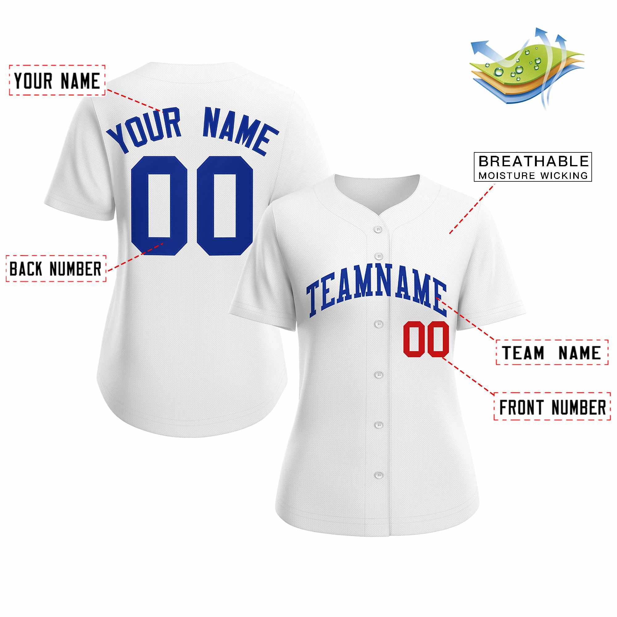 Custom White Royal Classic Style Baseball Jersey for Women