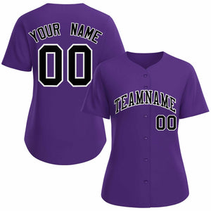 Maillot de baseball de style classique violet noir blanc personnalisé pour femmes