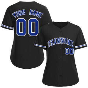 Maillot de baseball personnalisé noir royal-blanc de style classique pour femme