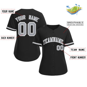 Custom Black Gray-White Classic Style Baseball Jersey For Women