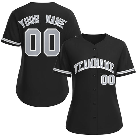 Custom Black Gray-White Classic Style Baseball Jersey For Women