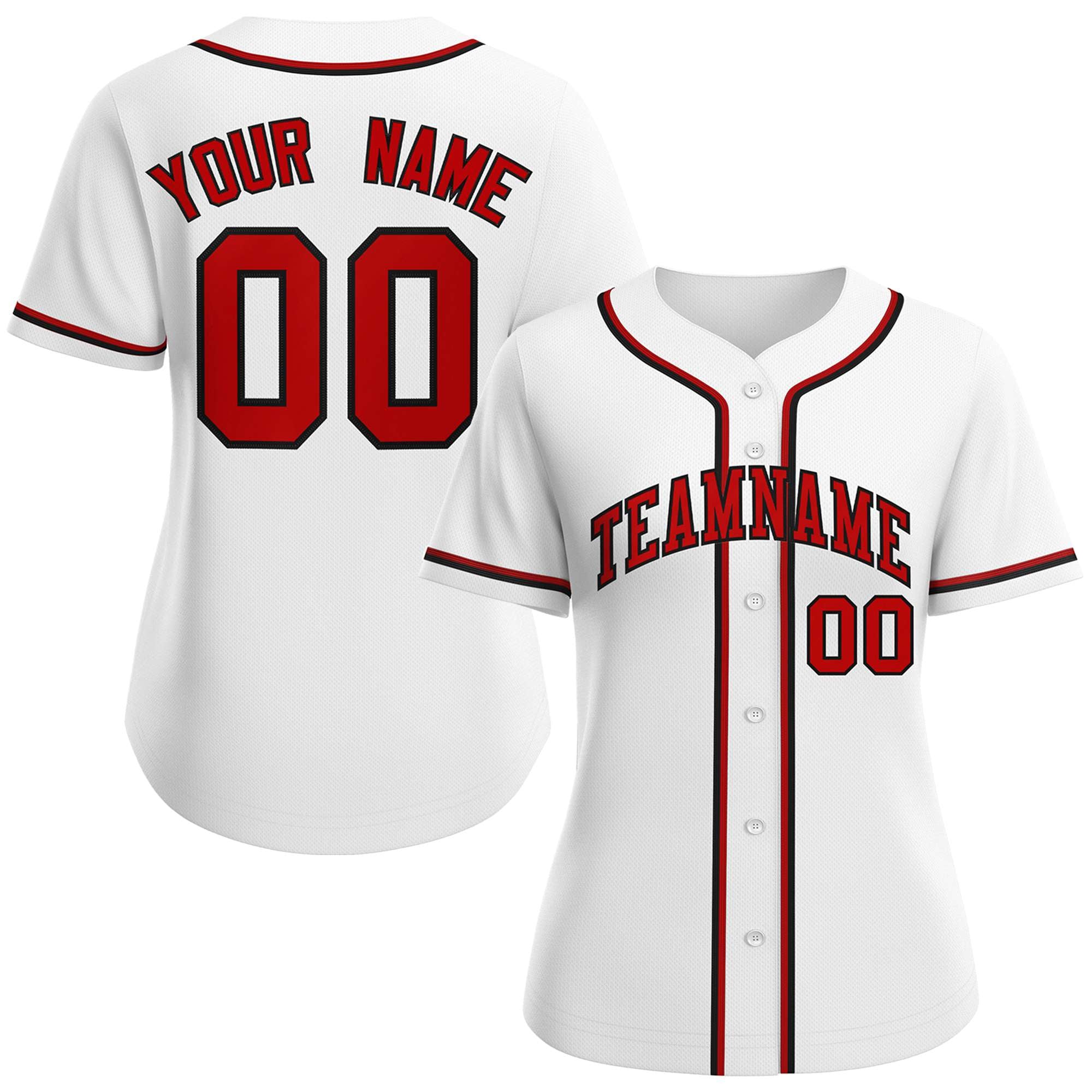 Maillot de baseball de style classique blanc rouge-noir personnalisé pour femmes