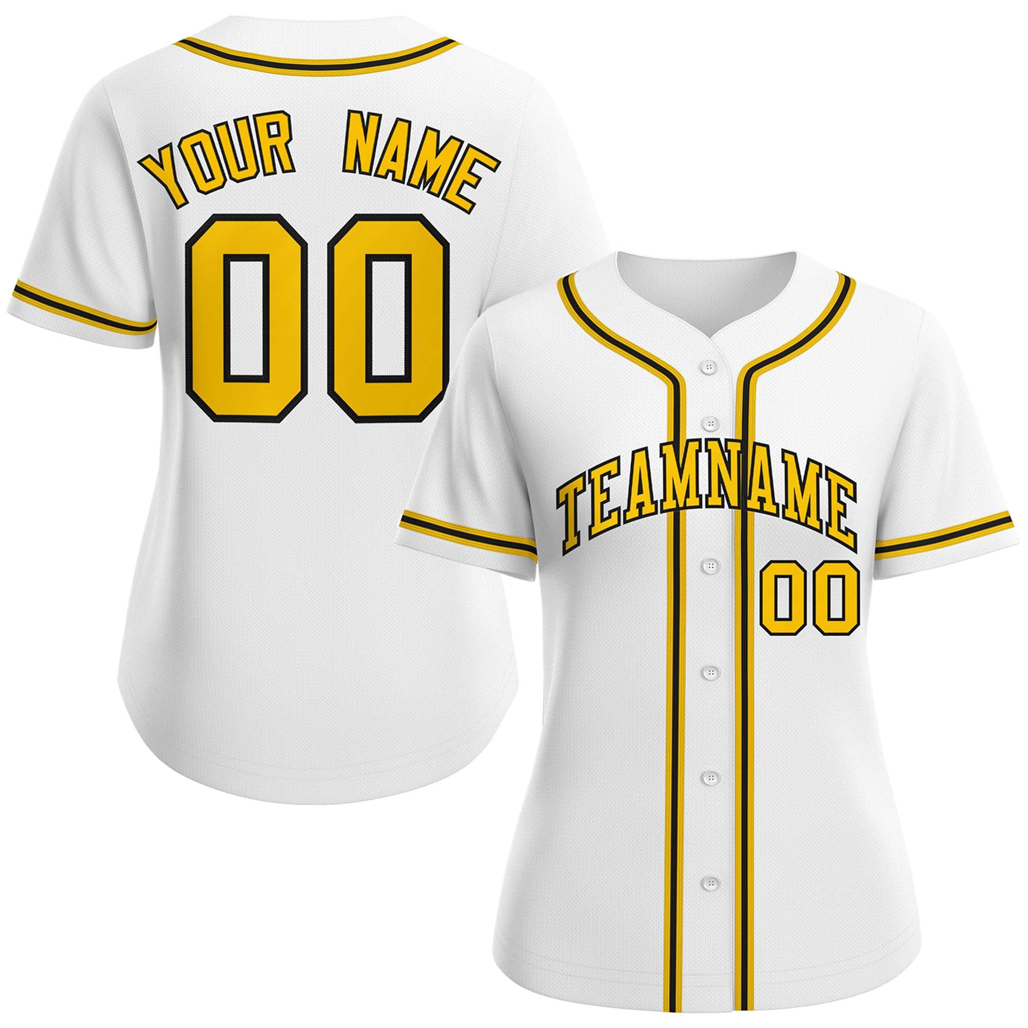 Maillot de baseball de style classique personnalisé en or blanc et noir pour femmes