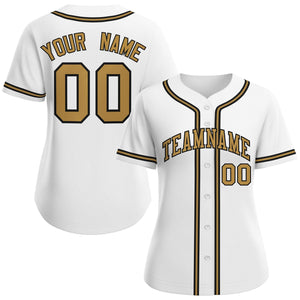 Maillot de baseball personnalisé blanc vieux or-noir de style classique pour femmes