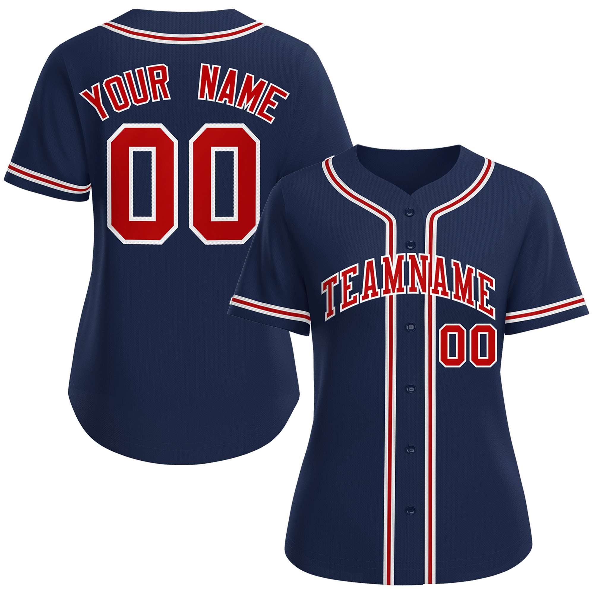 Custom Navy Red-White Classic Style Baseball Jersey For Women