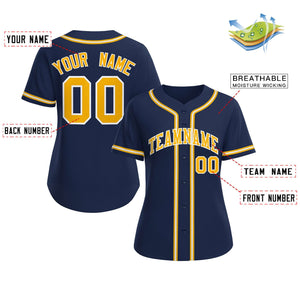 Custom Navy Yellow-White Classic Style Baseball Jersey For Women