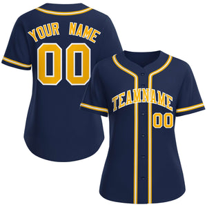 Custom Navy Yellow-White Classic Style Baseball Jersey For Women