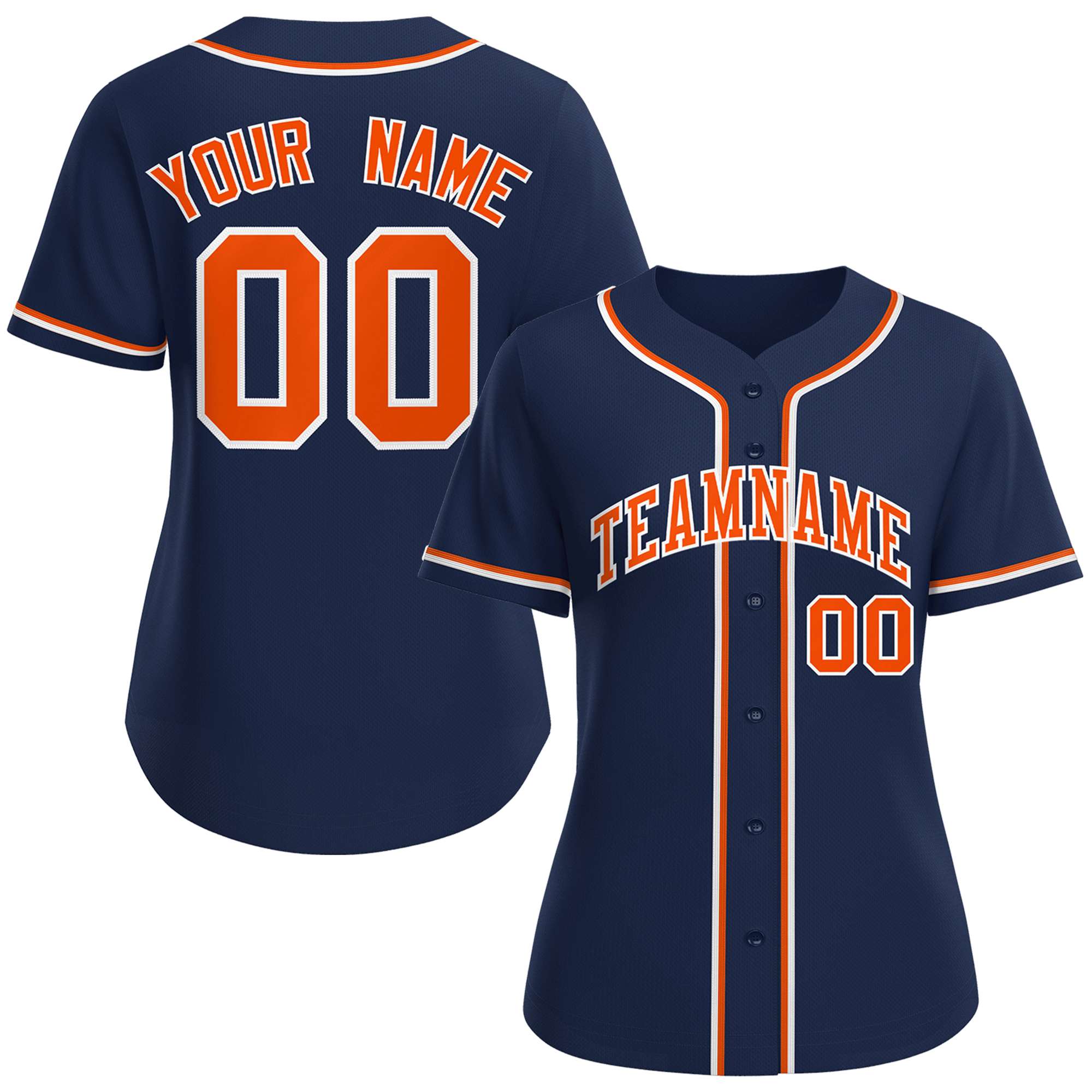 Custom Navy Orange-White Classic Style Baseball Jersey For Women