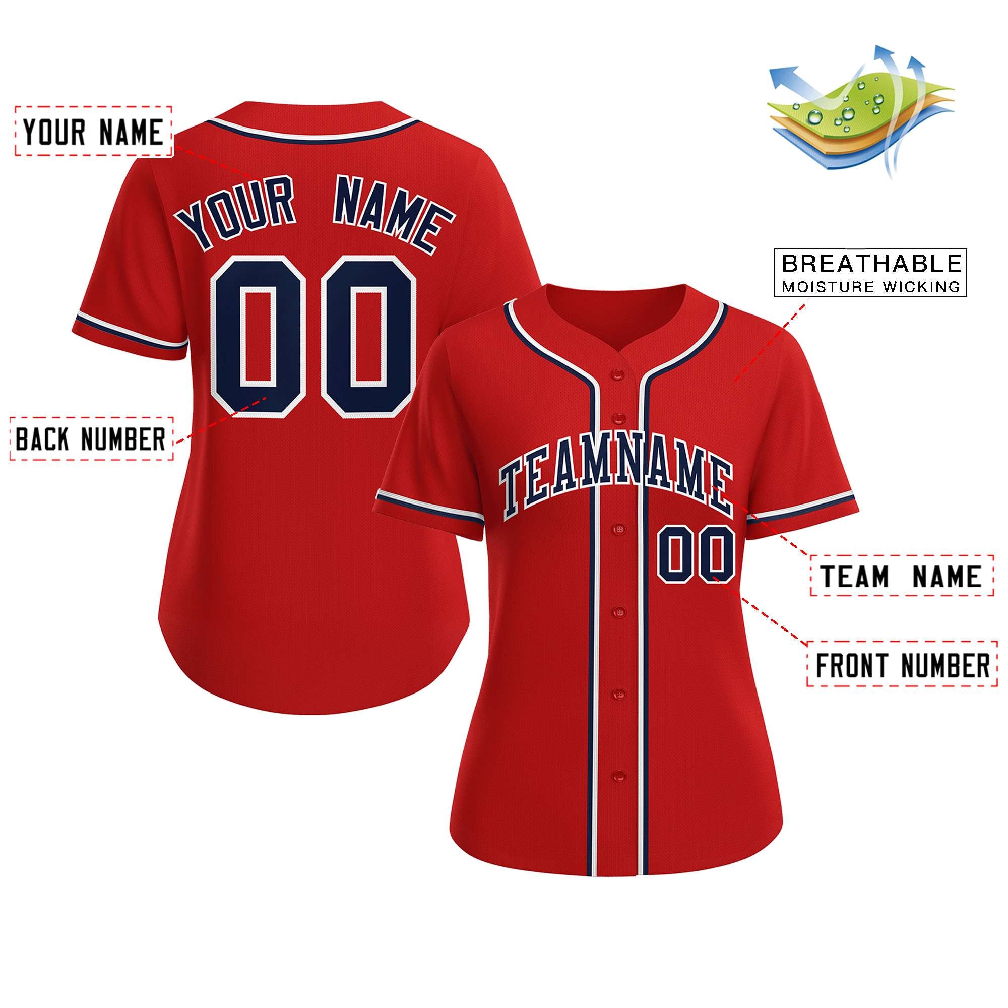 Custom Red Navy-White Classic Style Baseball Jersey For Women