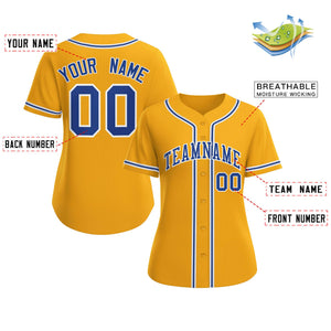 Maillot de baseball de style classique or royal-blanc personnalisé pour femmes