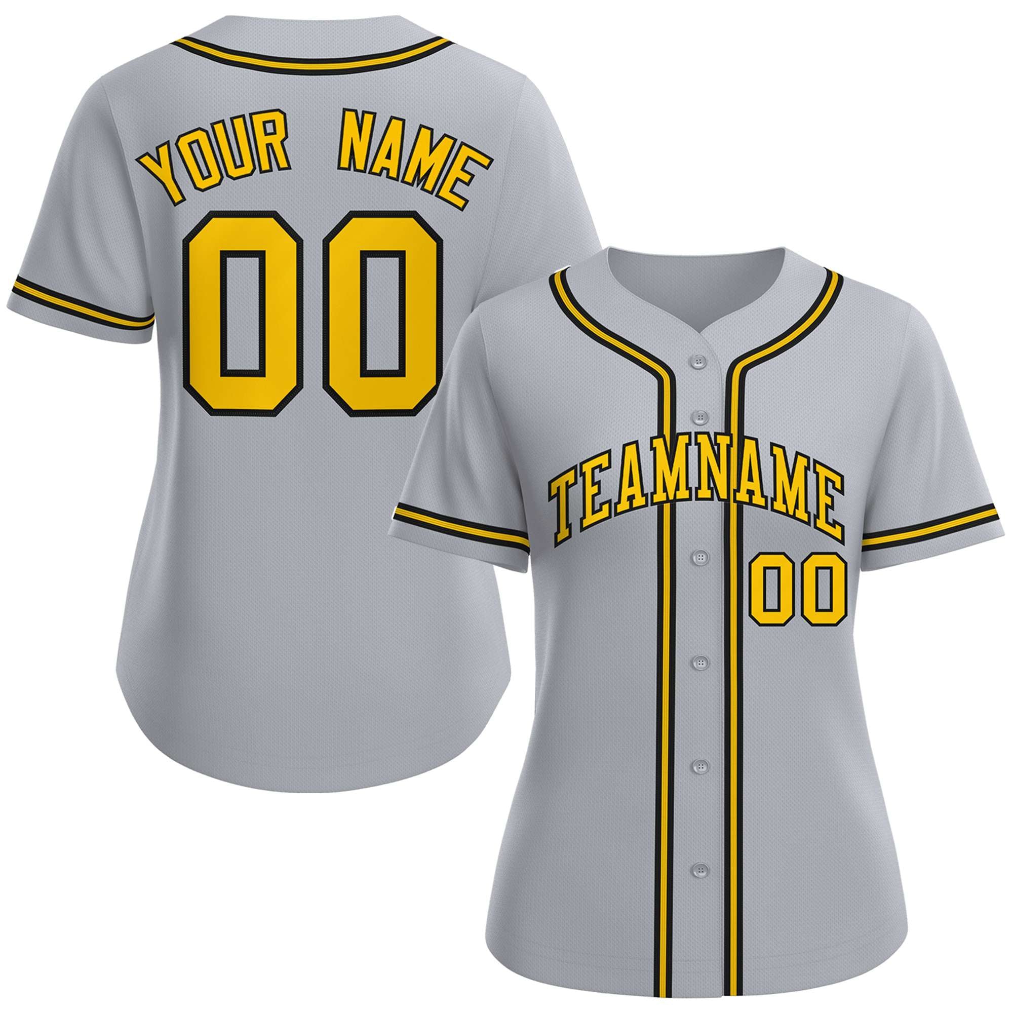 Maillot de baseball de style classique personnalisé gris or-noir pour femmes