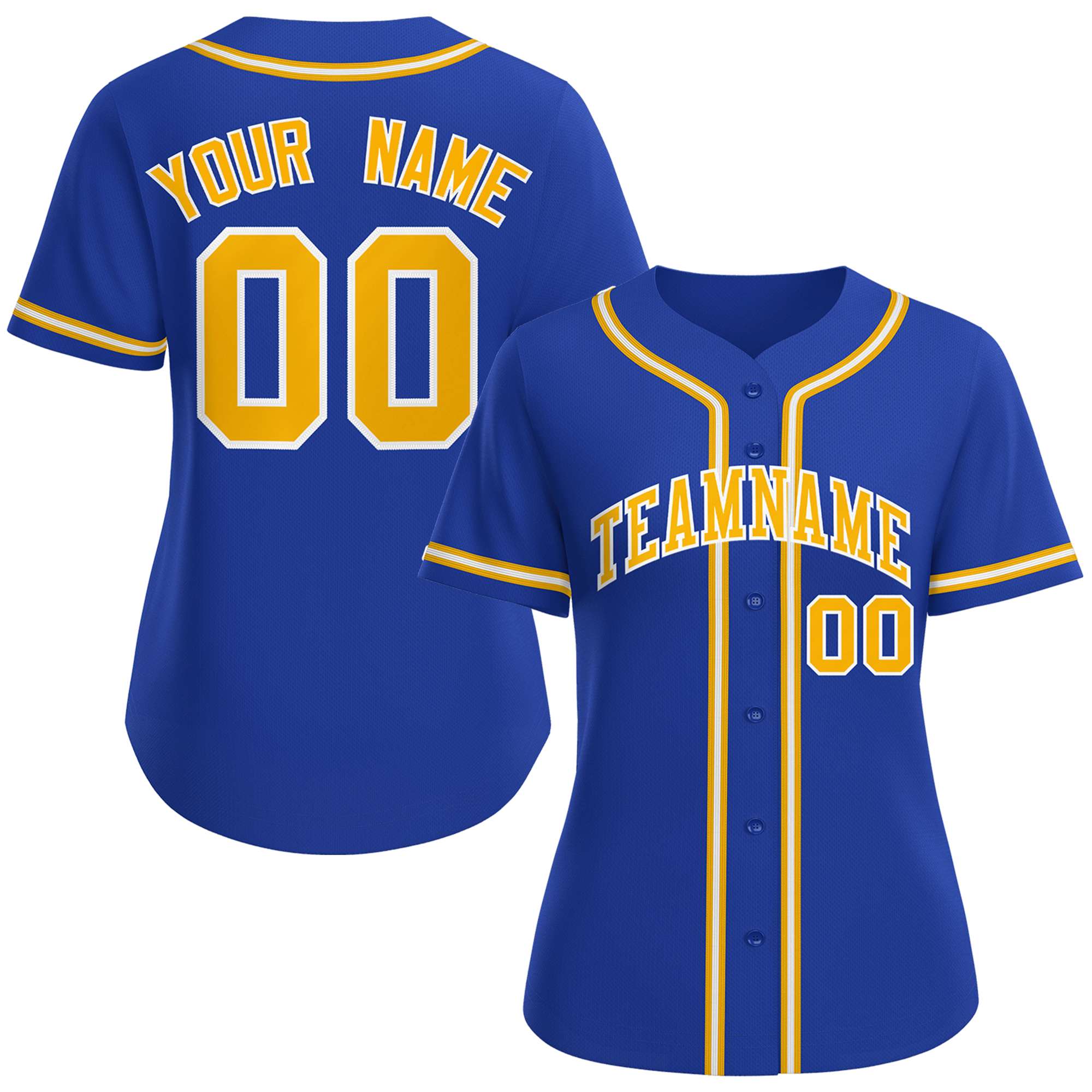 Maillot de baseball de style classique Royal Gold-White personnalisé pour femmes