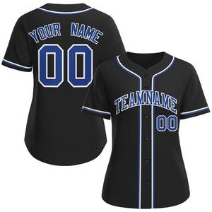 Maillot de baseball personnalisé noir royal-blanc de style classique pour femme