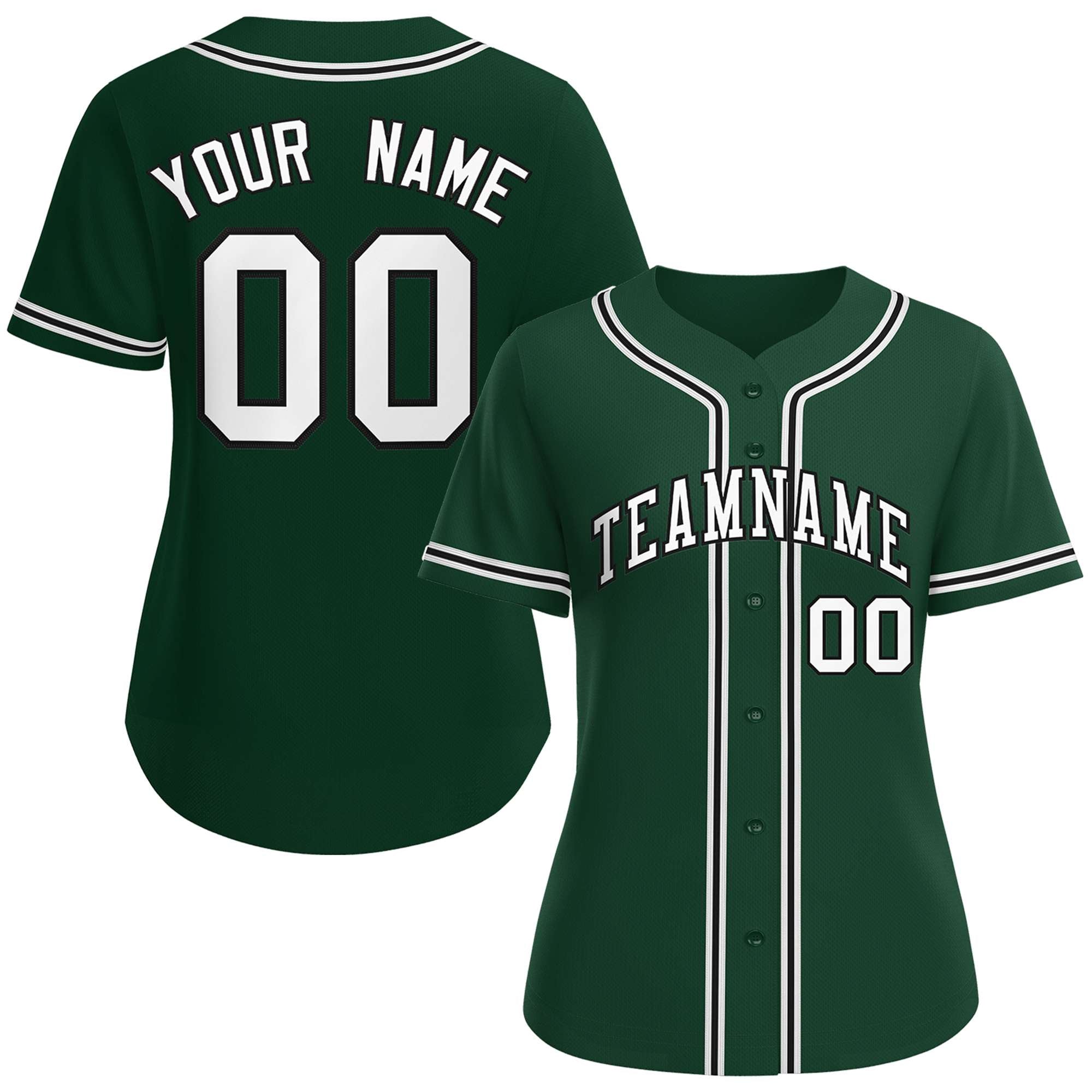 Maillot de baseball de style classique vert blanc-noir personnalisé pour femmes