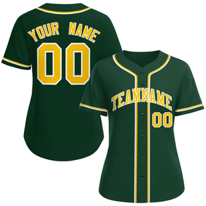 Maillot de baseball de style classique vert or-blanc personnalisé pour femmes