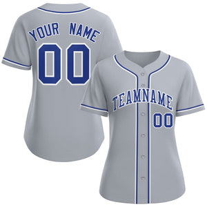 Custom Gray Royal-White Classic Style Baseball Jersey For Women