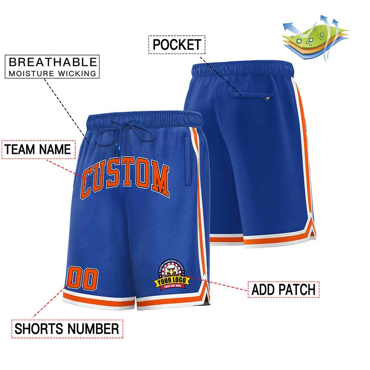 Custom Royal Orange-White Classic Style Basketball Mesh Shorts