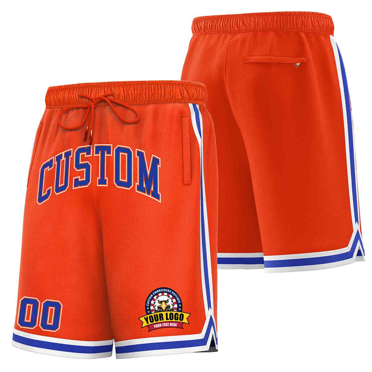 Custom Orange Royal-White Classic Style Basketball Mesh Shorts