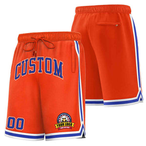 Short de basket-ball en maille de style classique orange royal-blanc personnalisé