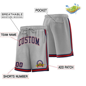 Custom Gray Navy-Red Classic Style Basketball Mesh Shorts