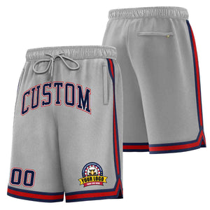 Custom Gray Navy-Red Classic Style Basketball Mesh Shorts