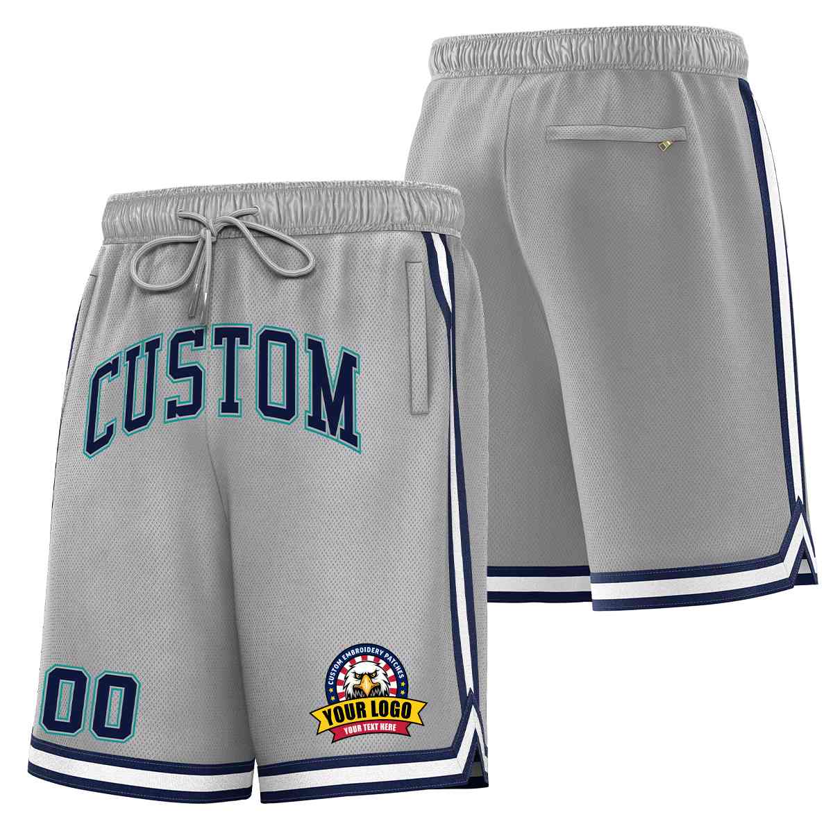 Custom Gray Navy-Teal Classic Style Basketball Mesh Shorts