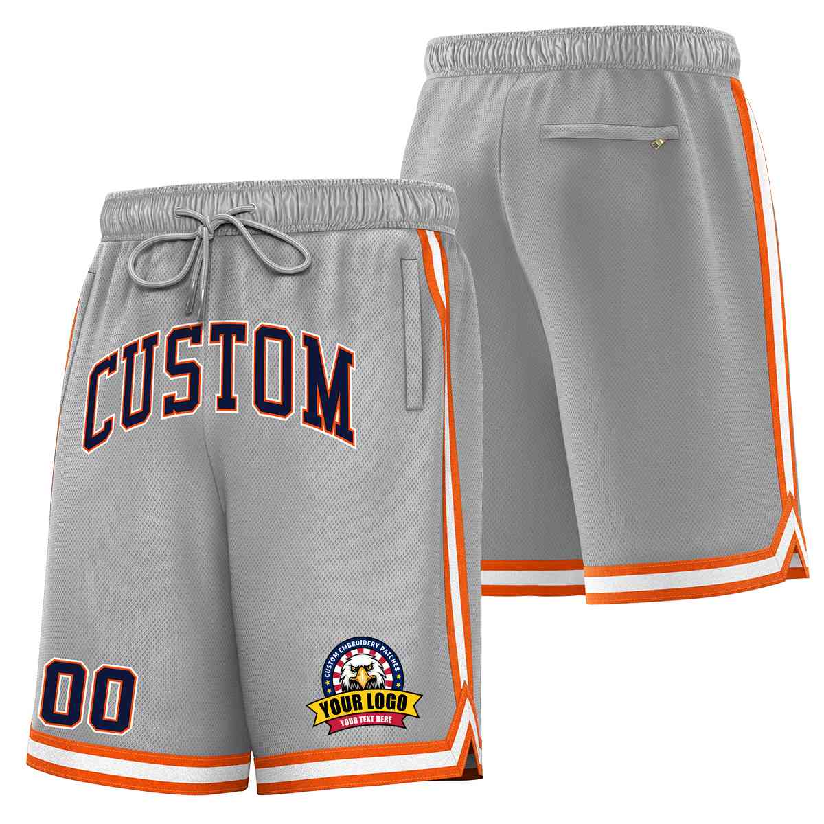 Custom Gray Navy-White Classic Style Basketball Mesh Shorts