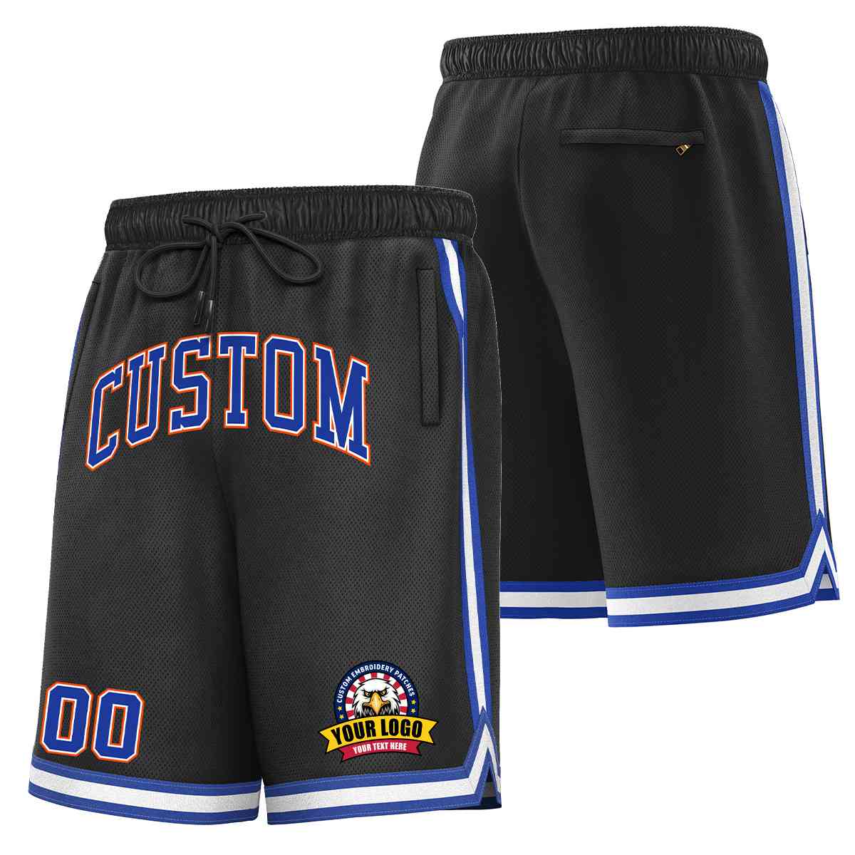 Custom Black Royal-Orange Classic Style Basketball Mesh Shorts