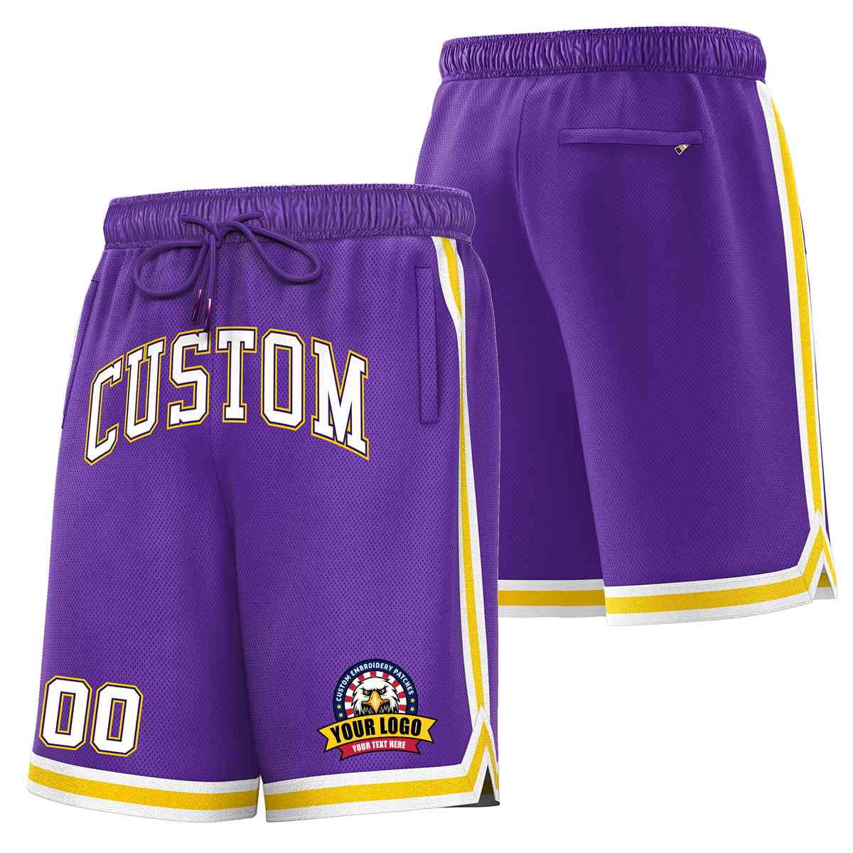 Custom Purple White-Gold Classic Style Basketball Mesh Shorts