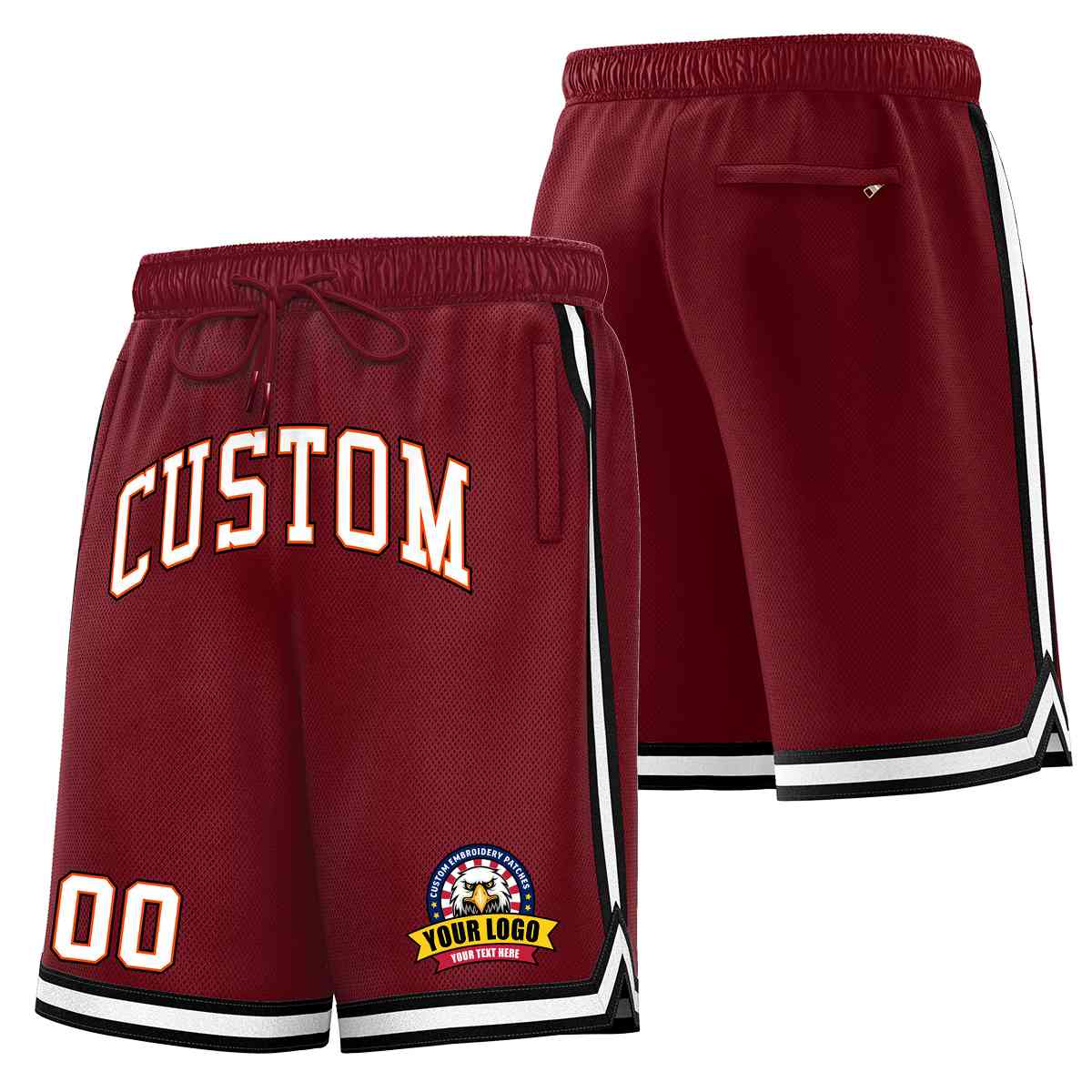 Custom Maroon White-Black Classic Style Basketball Mesh Shorts