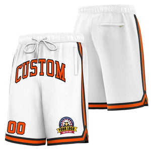 Short en maille de basket-ball de style classique blanc orange-noir personnalisé