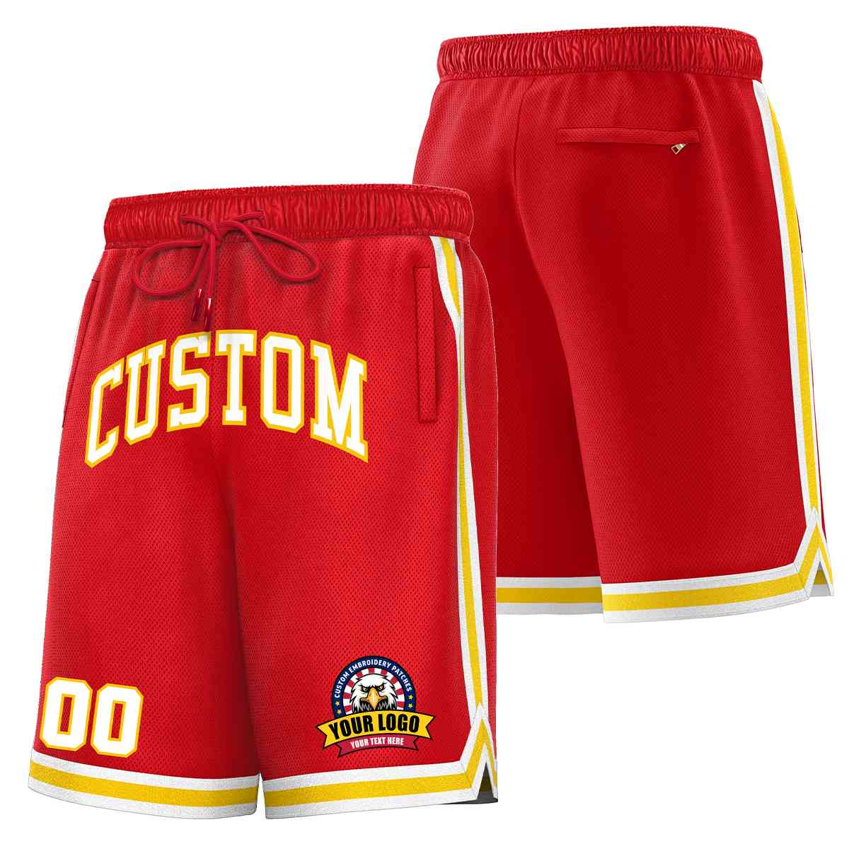 Custom Red White-Gold Classic Style Basketball Mesh Shorts