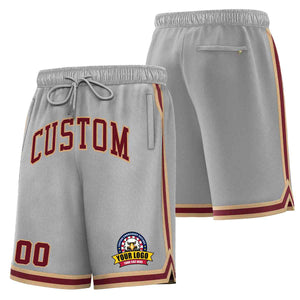 Custom Gray Maroon-Old Gold Classic Style Basketball Mesh Shorts