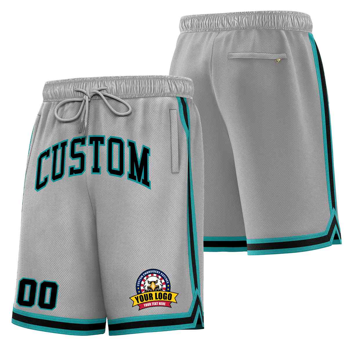 Custom Gray Black-Teal Classic Style Basketball Mesh Shorts