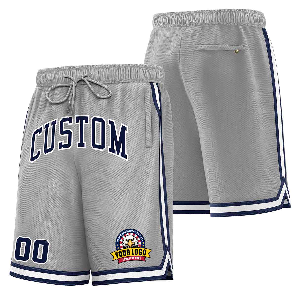 Custom Gray Navy-White Classic Style Basketball Mesh Shorts