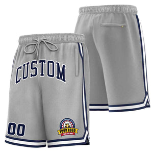 Short en maille de basket-ball de style classique gris marine-blanc personnalisé