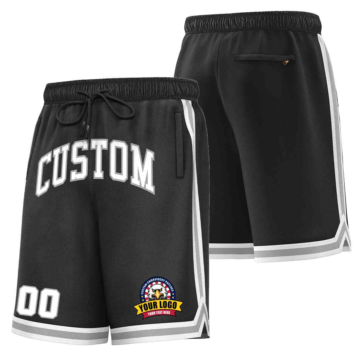 Custom Black White-Gray Classic Style Basketball Mesh Shorts