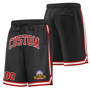 Short en maille de basket-ball de style classique noir rouge-blanc personnalisé