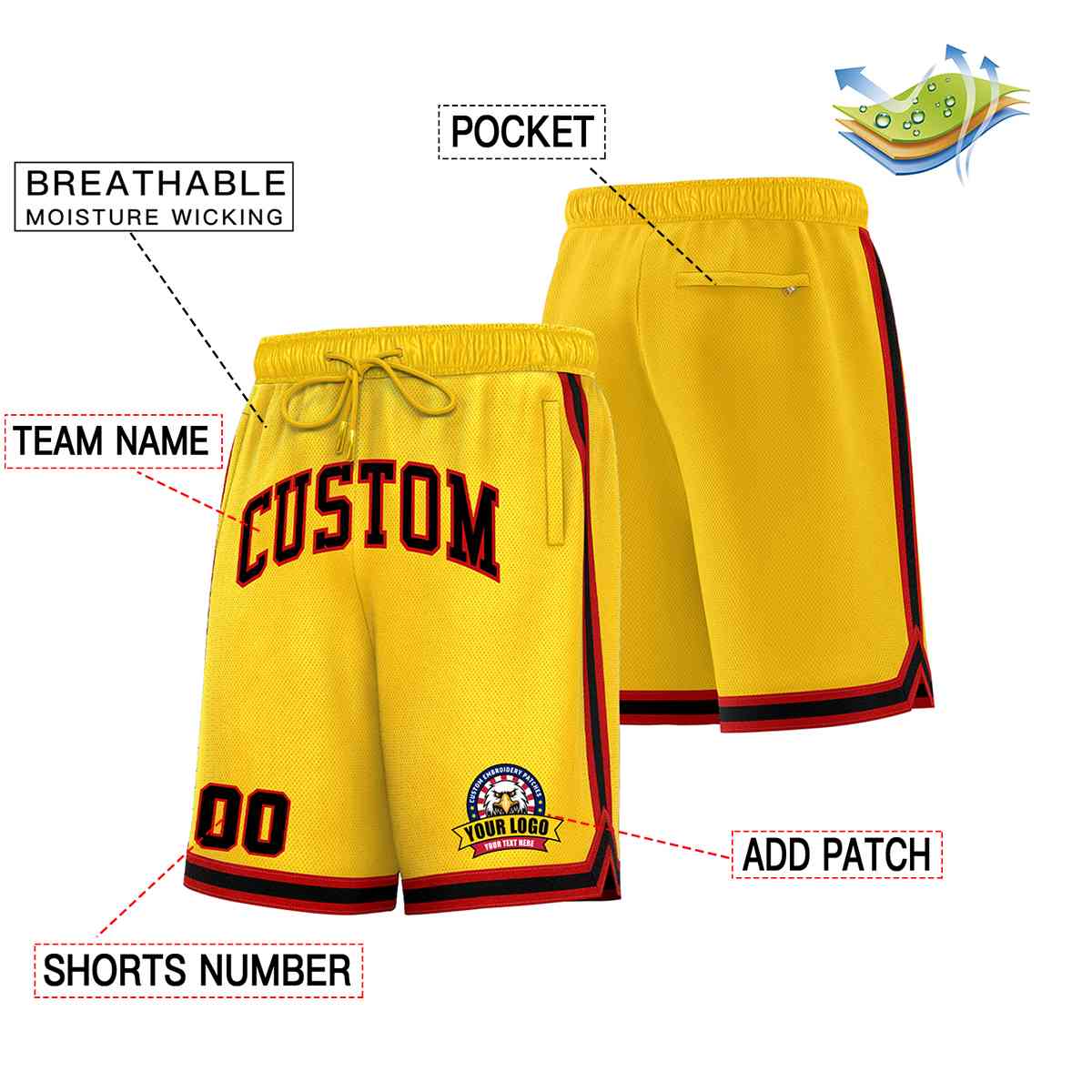 Custom Gold Black-Red Classic Style Basketball Mesh Shorts